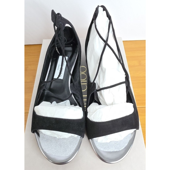 JIMMY CHOO Vernie Black Suede Lace Up Ballet Flat Shoes Size 38.5 - Picture 6 of 16